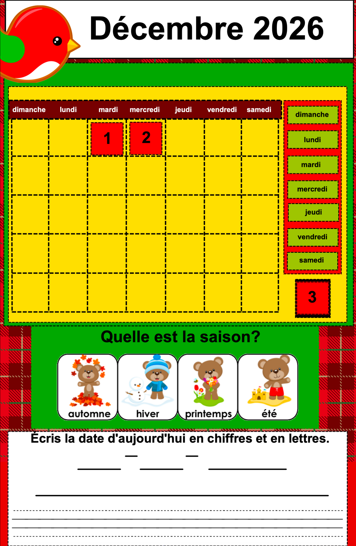 Calendrier interactif TNI - DÉCEMBRE - 1er cycle