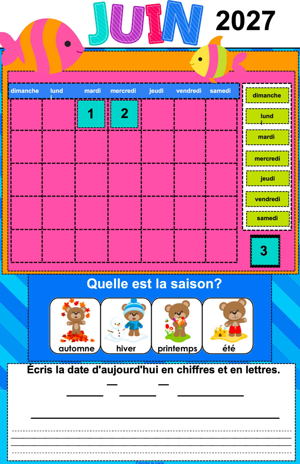 Calendrier interactif TNI - JUIN - 1er cycle