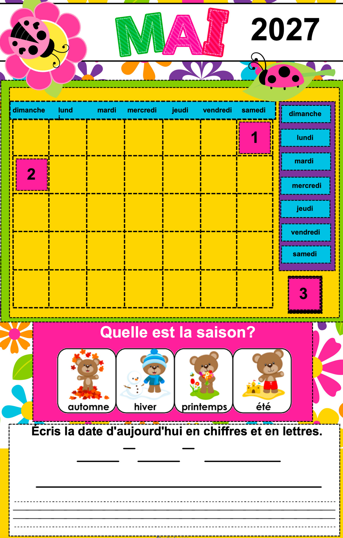 Calendrier interactif TNI - MAI - 1er cycle