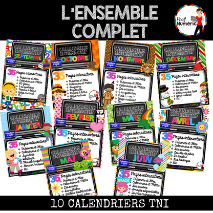 Calendriers interactifs TNI - ENSEMBLE COMPLET
