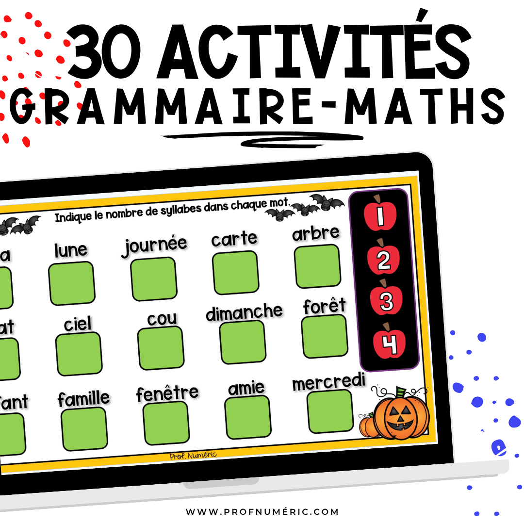 Google Slides - 30 Activités - OCTOBRE - 1re année