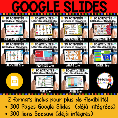 Google Slides - 30 Activités Numératie et Littératie - ENSEMBLE COMPLET