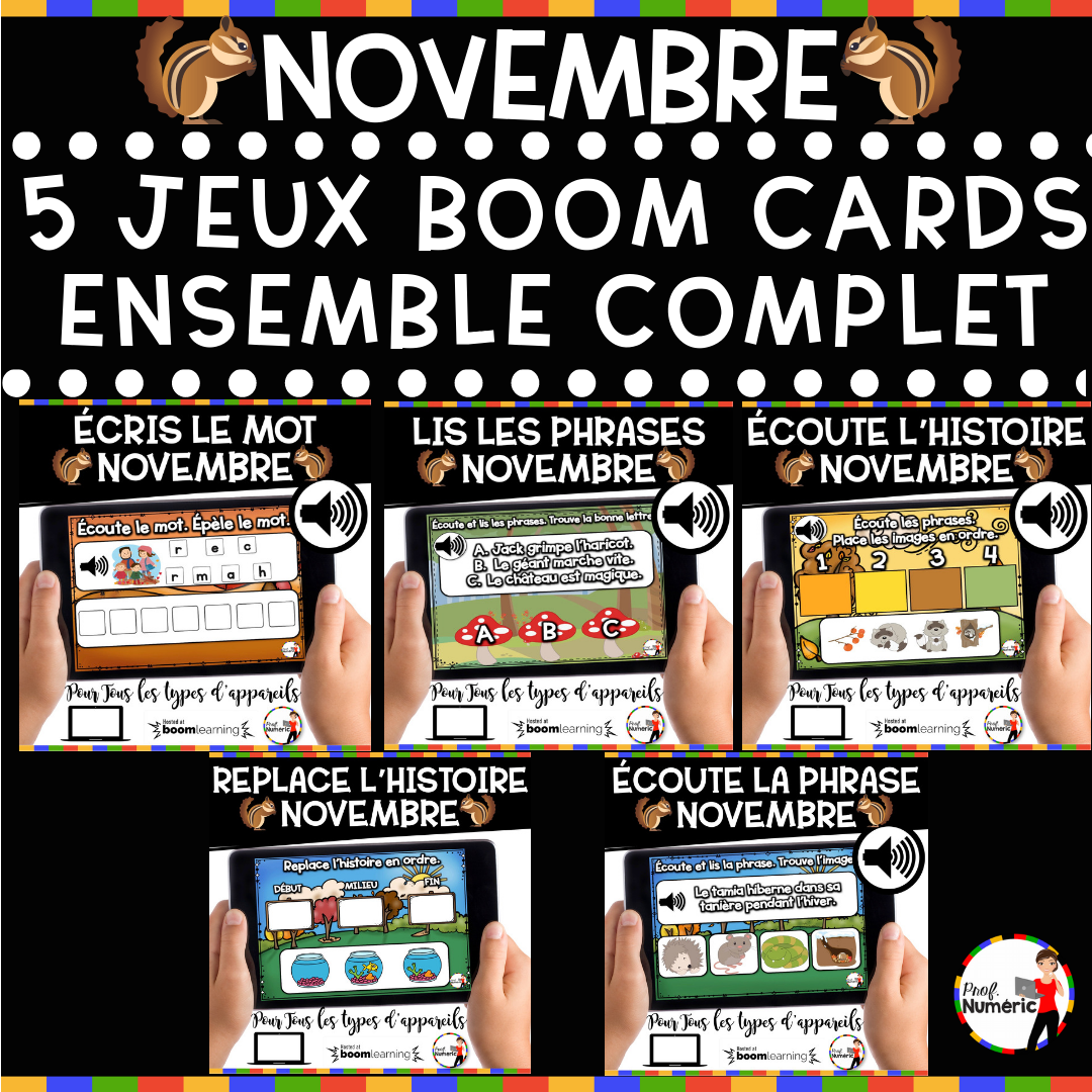 100 Boom Cards - 5 Au Quotidien - NOVEMBRE - 1er cycle - Prof Numéric