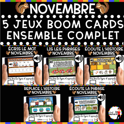 100 Boom Cards - 5 Au Quotidien - NOVEMBRE - 1er cycle - Prof Numéric