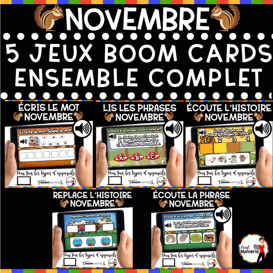 100 Boom Cards - 5 Au Quotidien - NOVEMBRE - 1er cycle - Prof Numéric