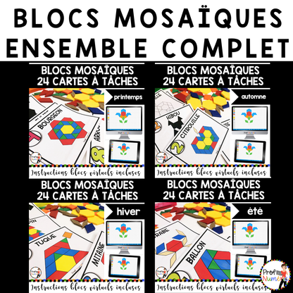 BLOCS MOSAÏQUES - TANGRAMS - ENSEMBLE COMPLET/Cartes à Tâches (imprimer/virtuel) 4 saisons