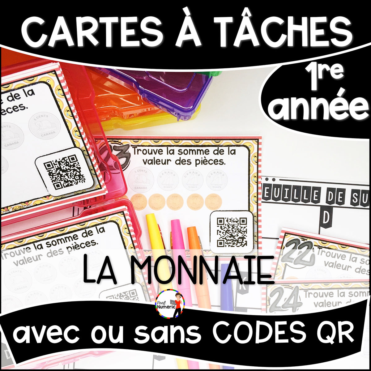 Cartes à Tâches (avec/sans codes QR)- MATHS - 1re année