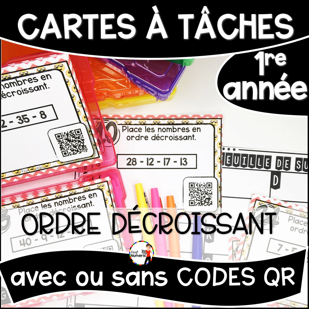 Cartes à Tâches (avec/sans codes QR)- MATHS - 1re année