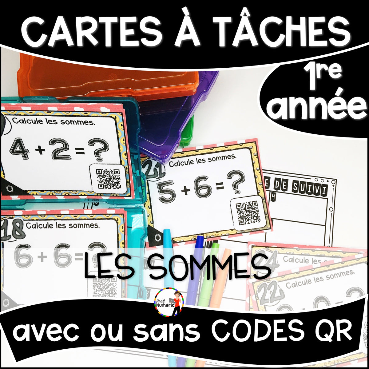 Cartes à Tâches (avec/sans codes QR)- MATHS - 1re année