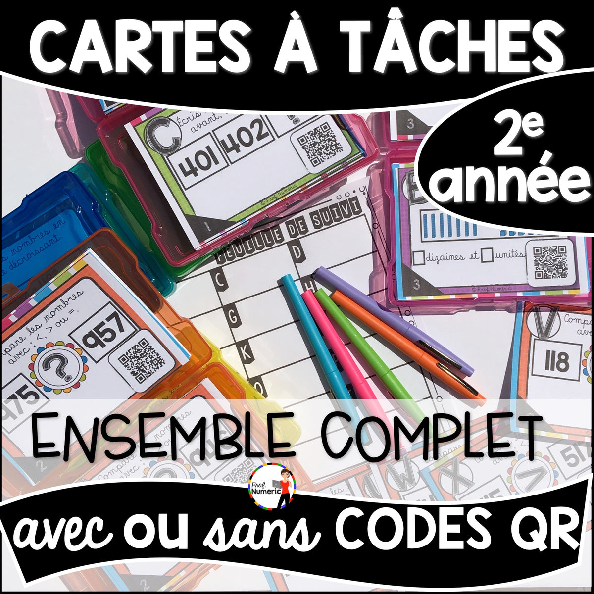 Cartes à Tâches (avec/sans codes QR)- MATHS - 2e année