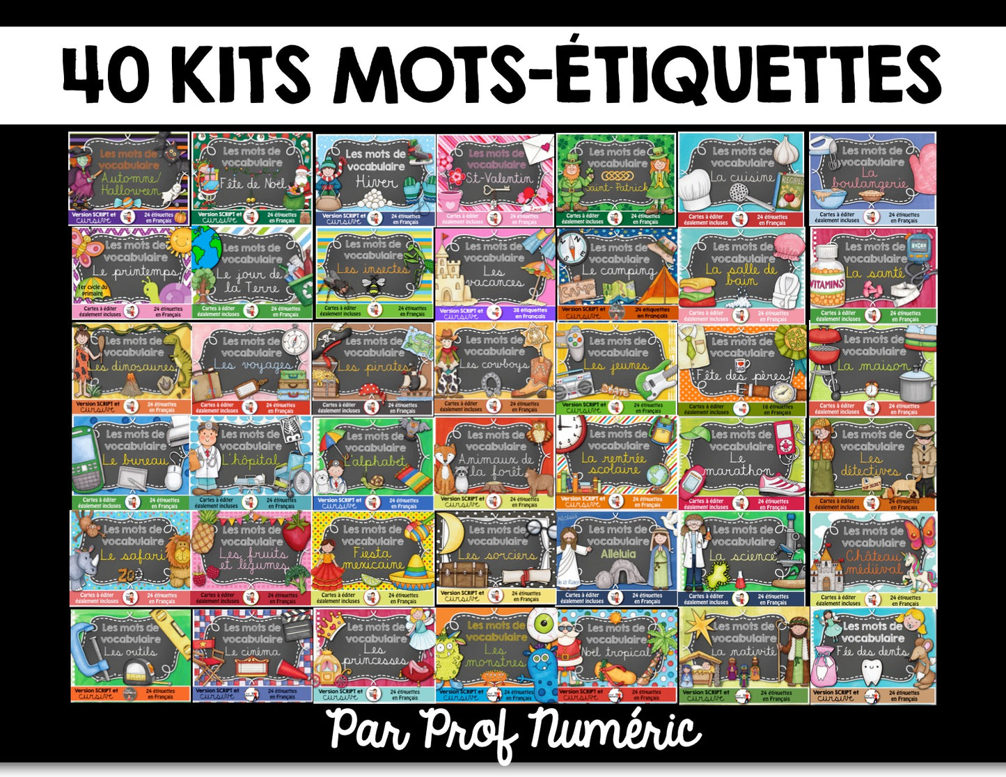 Mots-étiquettes - ENSEMBLE COMPLET - 53 Kits - Prof Numéric
