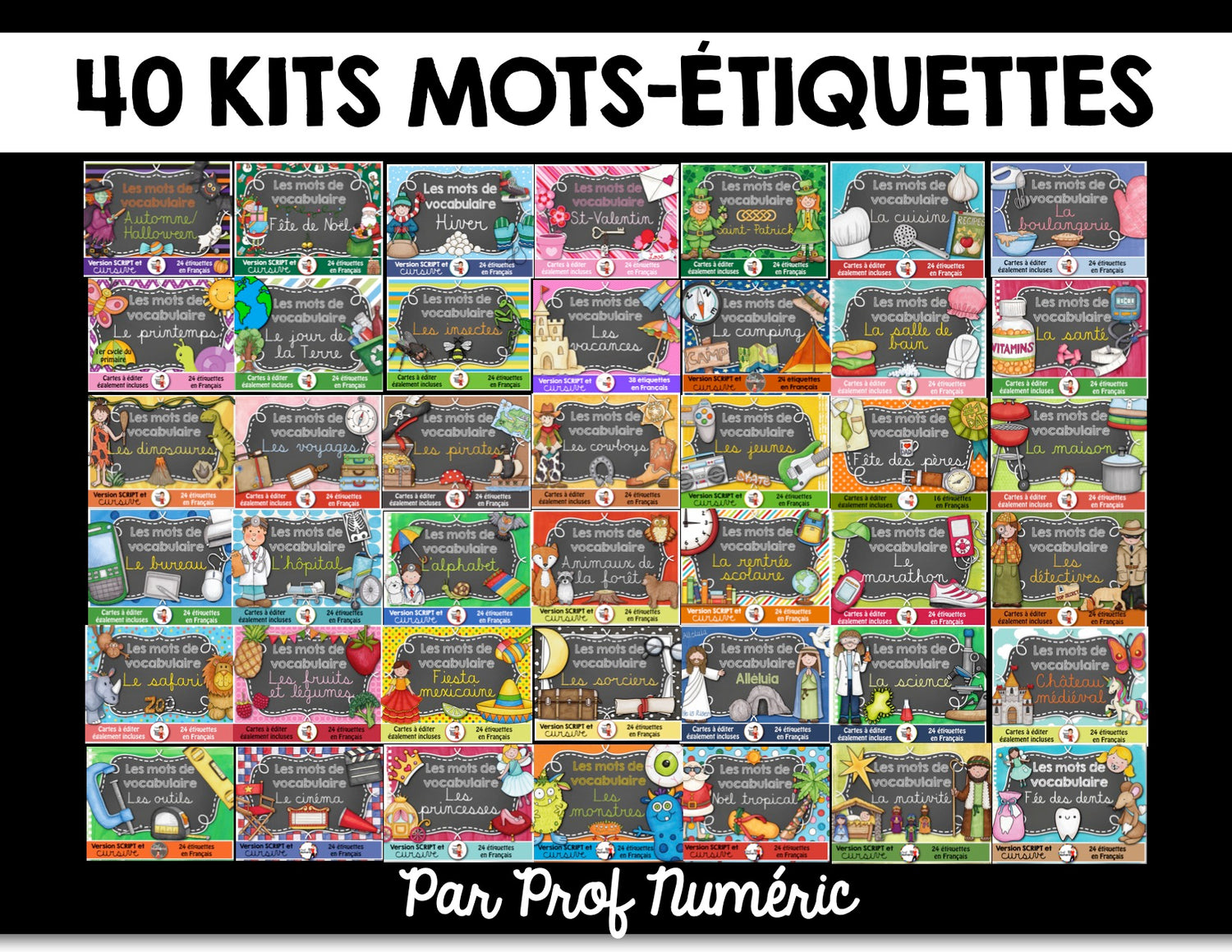Mots-étiquettes - ENSEMBLE COMPLET - 53 Kits - Prof Numéric