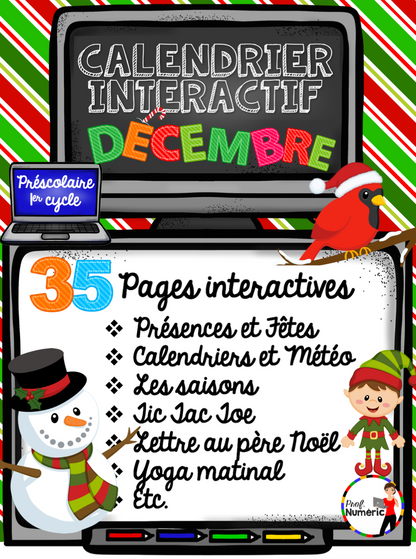 Calendrier interactif TNI - DÉCEMBRE - 1er cycle - Prof Numéric