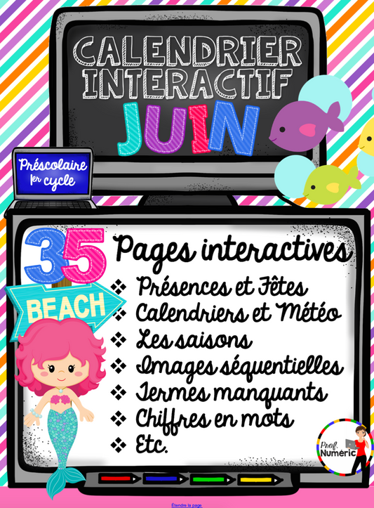 Calendrier interactif TNI - JUIN - 1er cycle