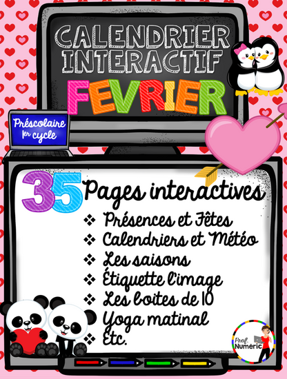 Calendrier interactif TNI - FÉVRIER - 1er cycle - Prof Numéric