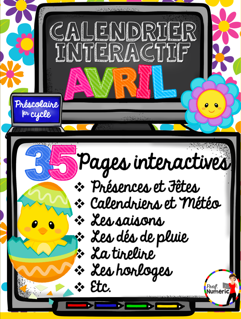 Calendrier interactif TNI - AVRIL - 1er cycle - Prof Numéric