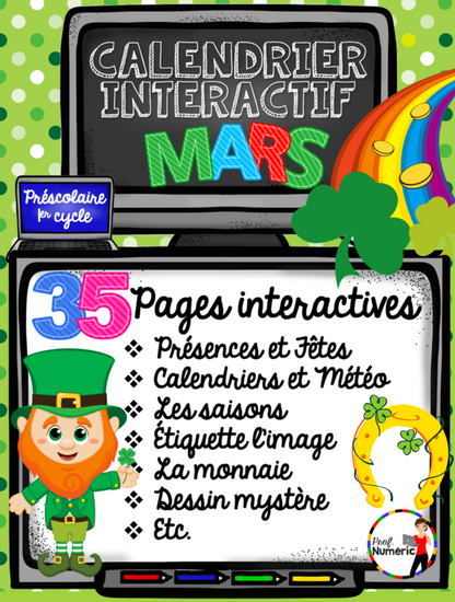 Calendrier interactif TNI - MARS - 1er cycle - Prof Numéric