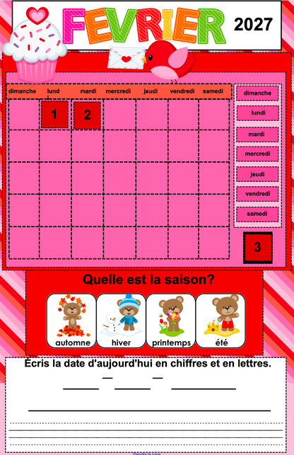 Calendrier interactif TNI - FÉVRIER - 1er cycle - Prof Numéric