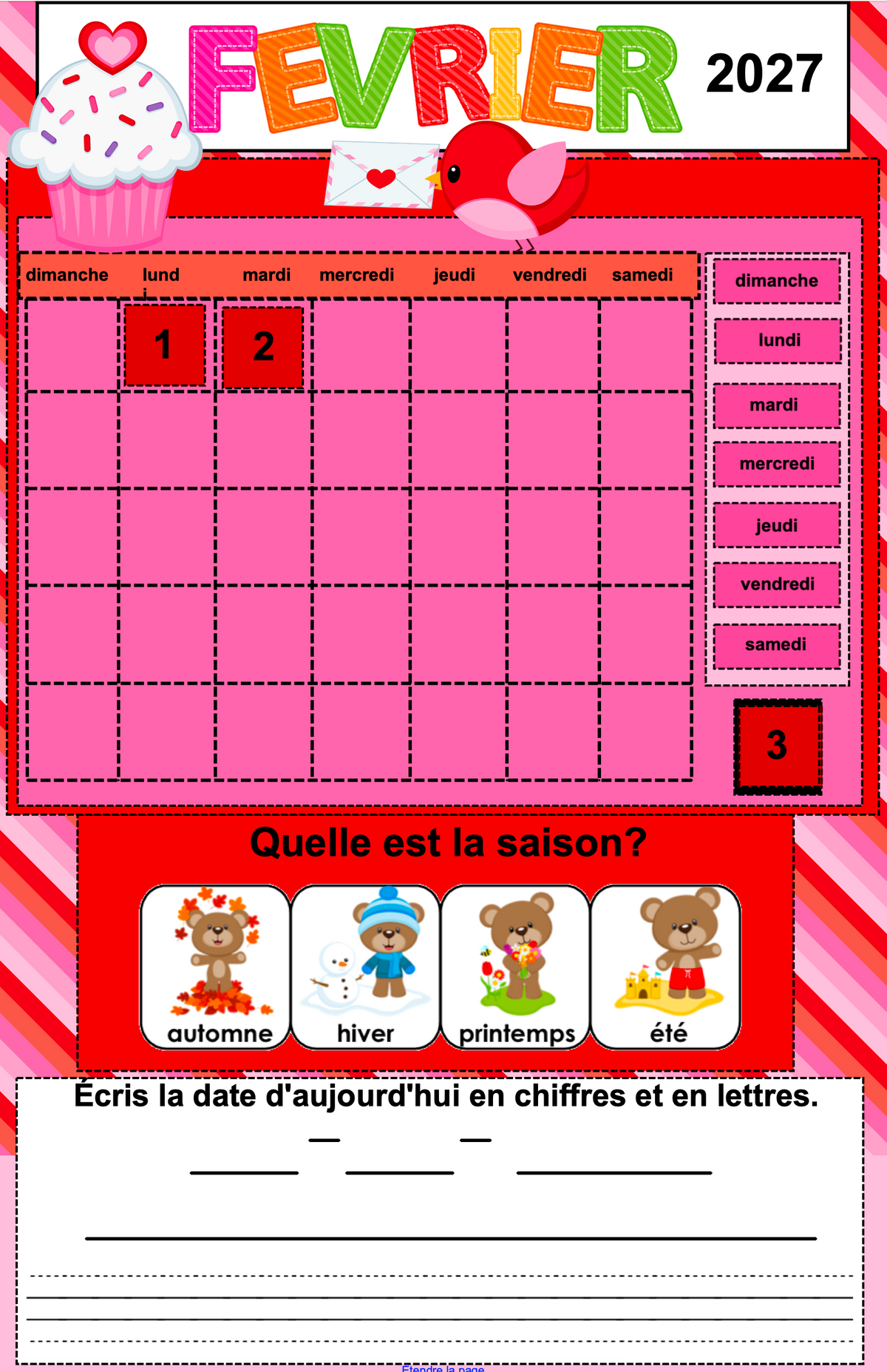Calendriers interactifs TNI - ENSEMBLE COMPLET - Prof Numéric
