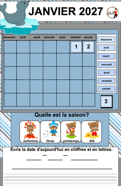 Calendrier interactif TNI - JANVIER - 1er cycle