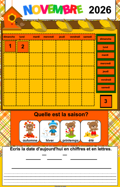 Calendriers interactifs TNI - ENSEMBLE COMPLET - Prof Numéric