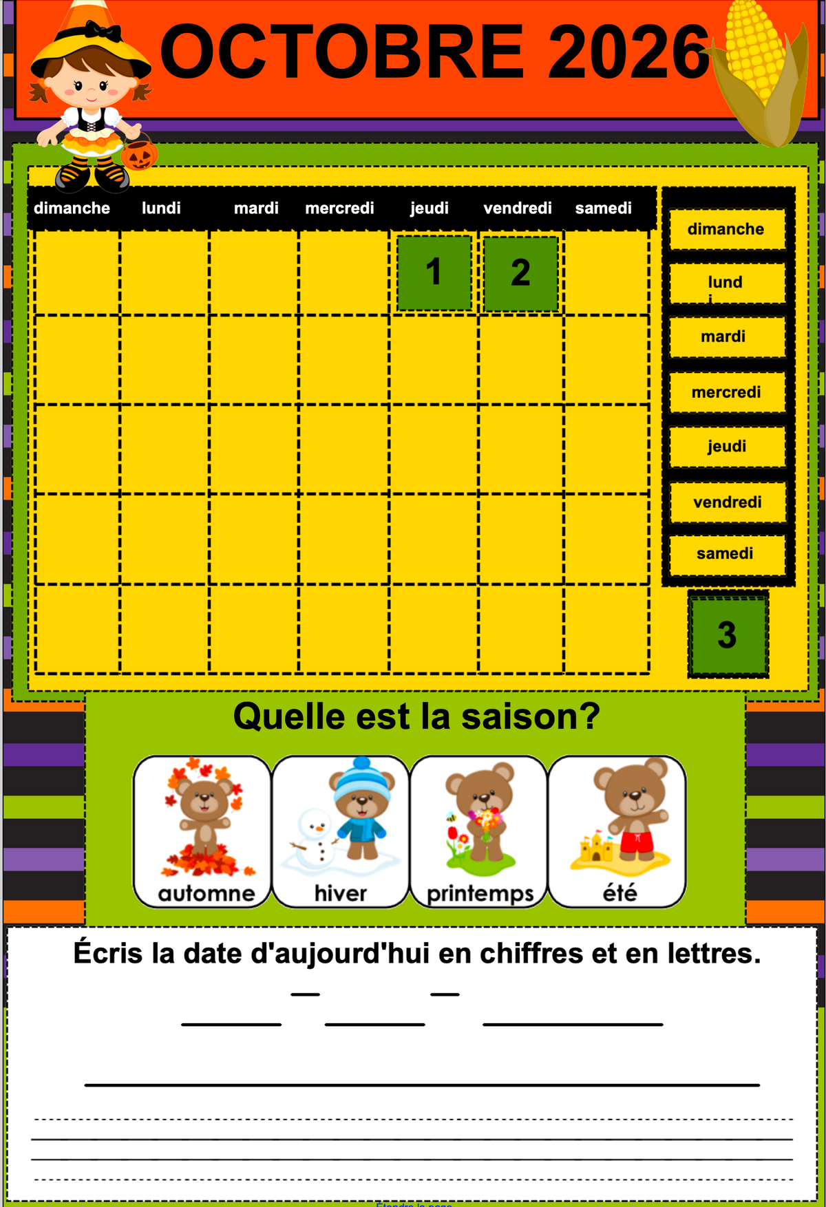 Calendriers interactifs TNI - ENSEMBLE COMPLET - Prof Numéric