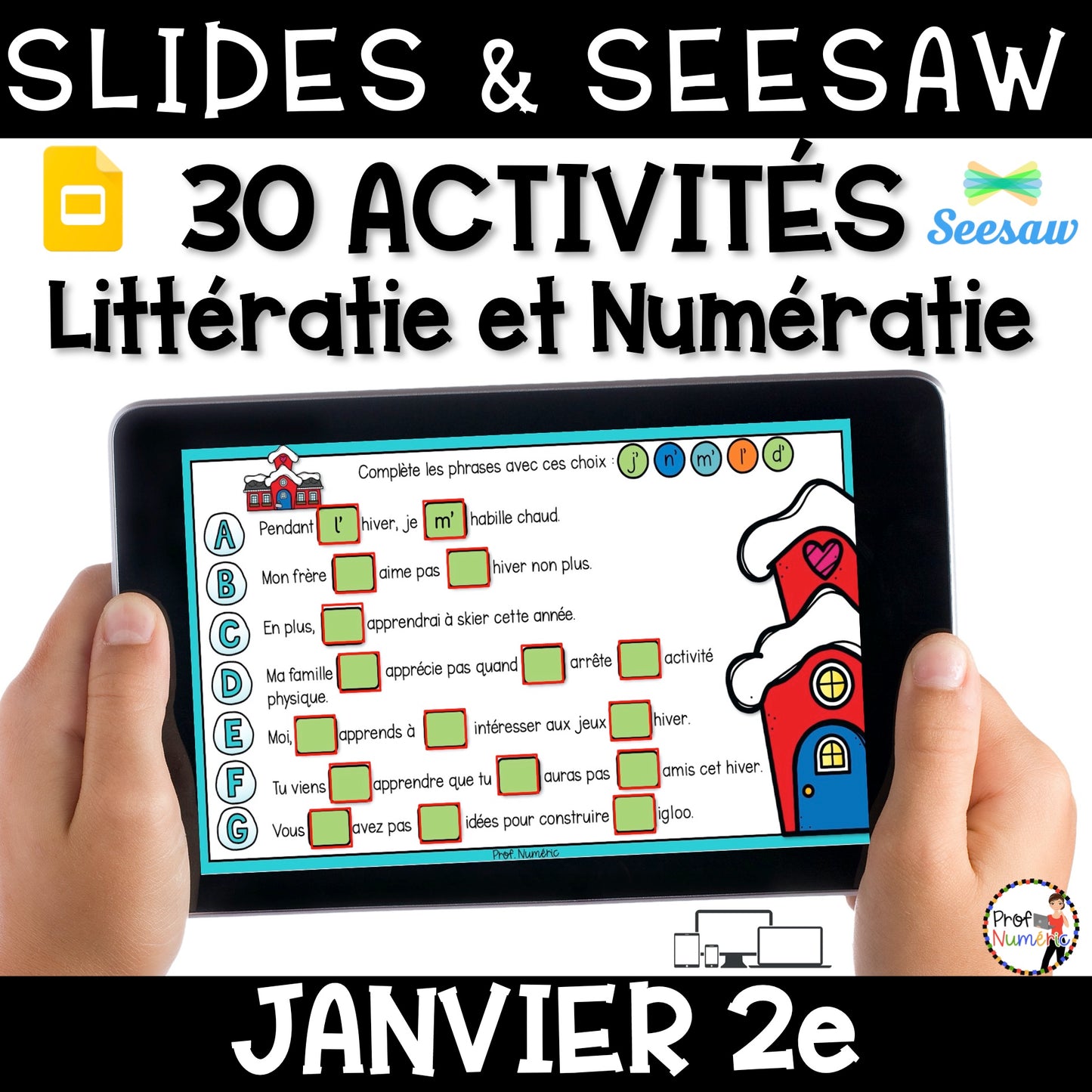 Google Slides - 300 Activités Numératie et Littératie - ENSEMBLE COMPLET - 2e année