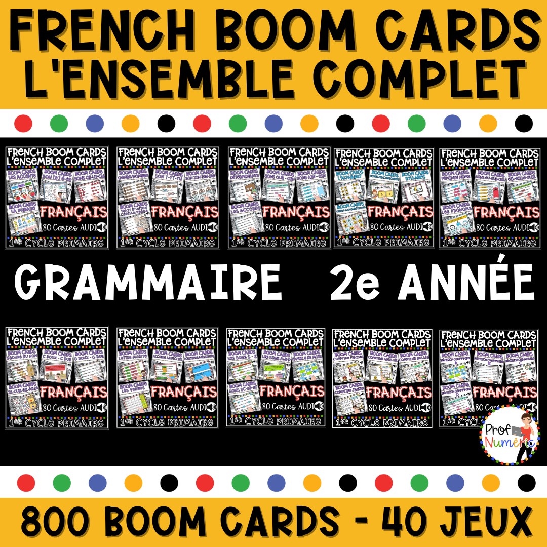 800 BOOM CARDS GRAMMAIRE - 4 tâches par deck - 2e