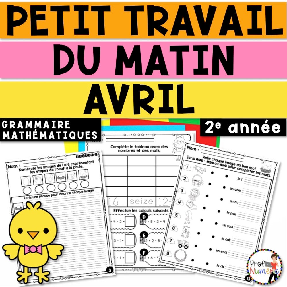 Petit Travail Du Matin - AVRIL - 2e année