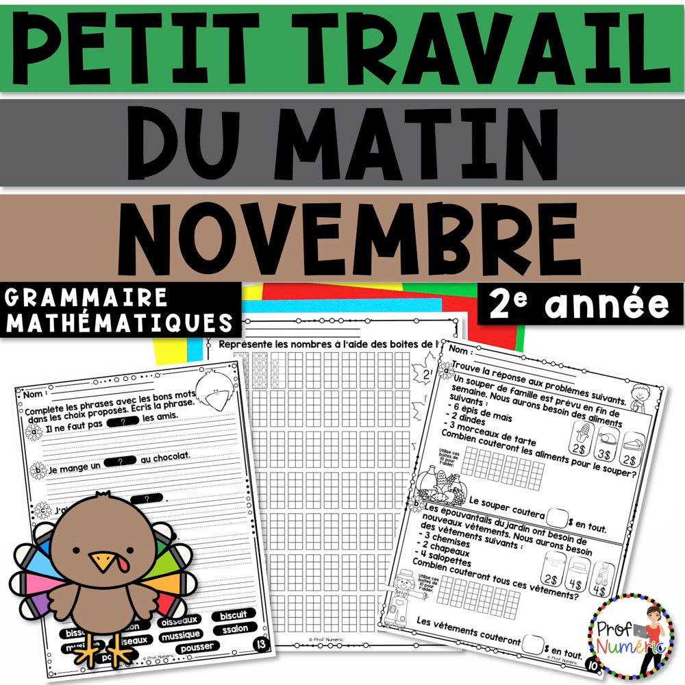 Petit Travail Du Matin - NOVEMBRE - 2e année - Prof Numéric