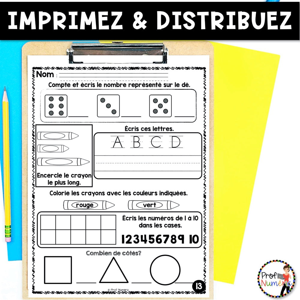 Petit Travail du Matin - SEPTEMBRE - 1re année - Prof Numéric