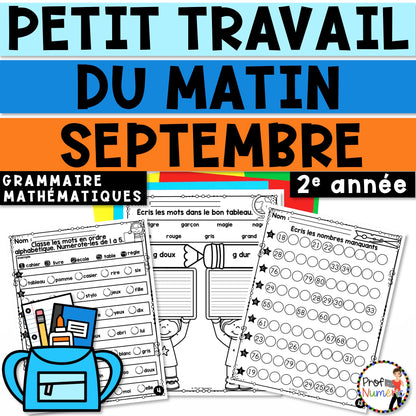 Petit Travail Du Matin - SEPTEMBRE - 2e année