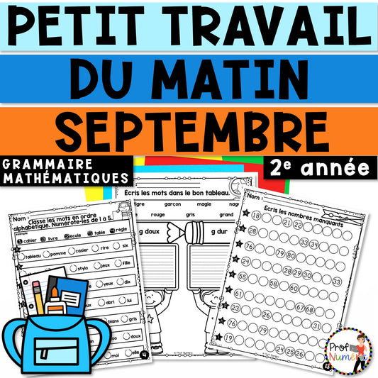 Petit Travail Du Matin - SEPTEMBRE - 2e année