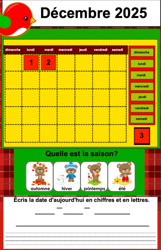 Calendriers interactifs TNI - ENSEMBLE COMPLET