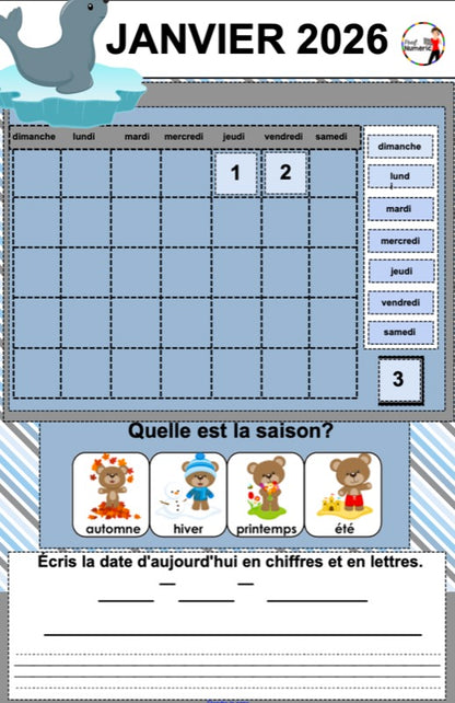 Calendriers interactifs TNI - ENSEMBLE COMPLET