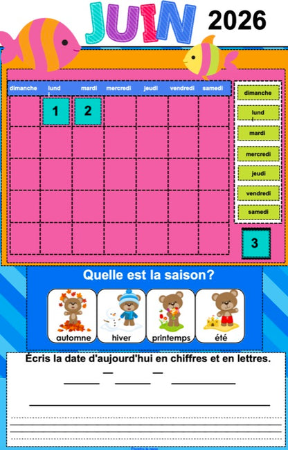 Calendriers interactifs TNI - ENSEMBLE COMPLET