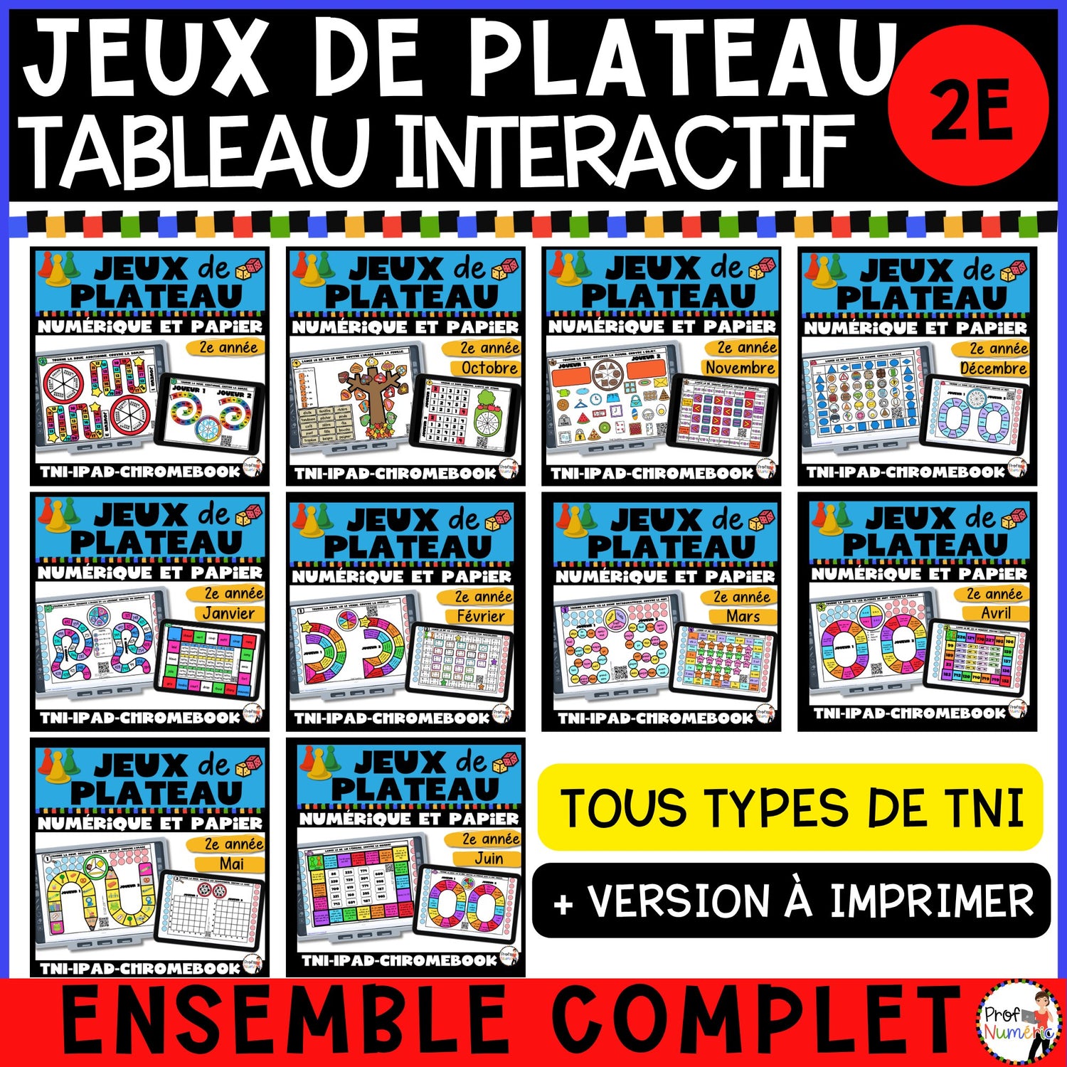 50 Jeux de plateau TNI - ENSEMBLE COMPLET - 2e - Prof Numéric