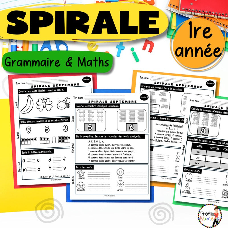 Spirale à imprimer - ENSEMBLE COMPLET - 1re année - Prof Numéric