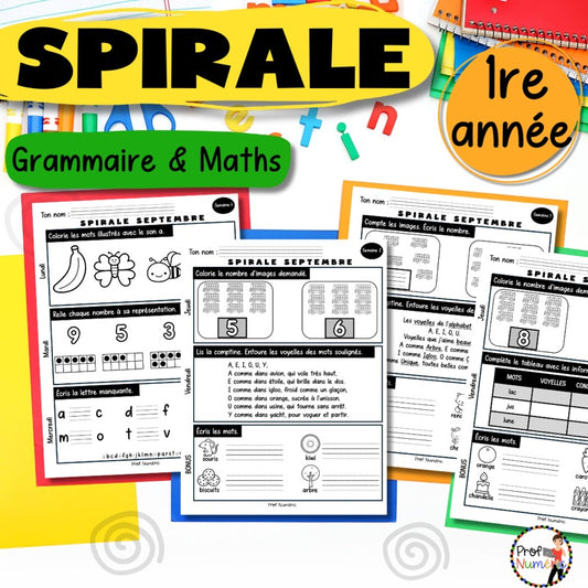 Spirale à imprimer - ENSEMBLE COMPLET - 1re année - Prof Numéric
