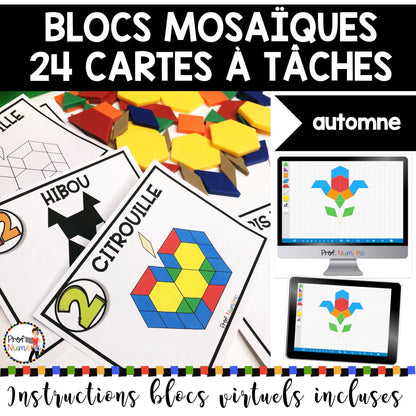 BLOCS MOSAÏQUES - TANGRAMS - ENSEMBLE COMPLET/Cartes à Tâches (imprimer/virtuel) 4 saisons
