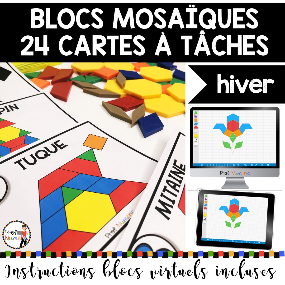BLOCS MOSAÏQUES - TANGRAMS - ENSEMBLE COMPLET/Cartes à Tâches (imprimer/virtuel) 4 saisons