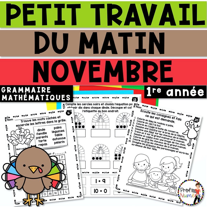 Petit Travail Du Matin - ENSEMBLE COMPLET - 1re année - Prof Numéric