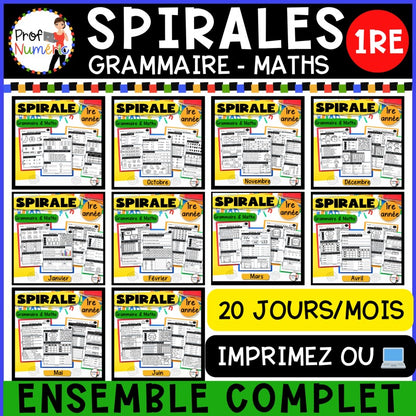 Spirale à imprimer - ENSEMBLE COMPLET - 1re année - Prof Numéric