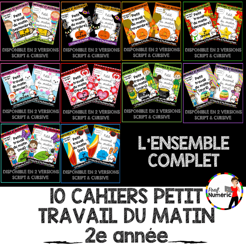 10 Cahiers Petit Travail Du Matin 2e Annee Script Cursif L Ensemble Complet Prof Numeric
