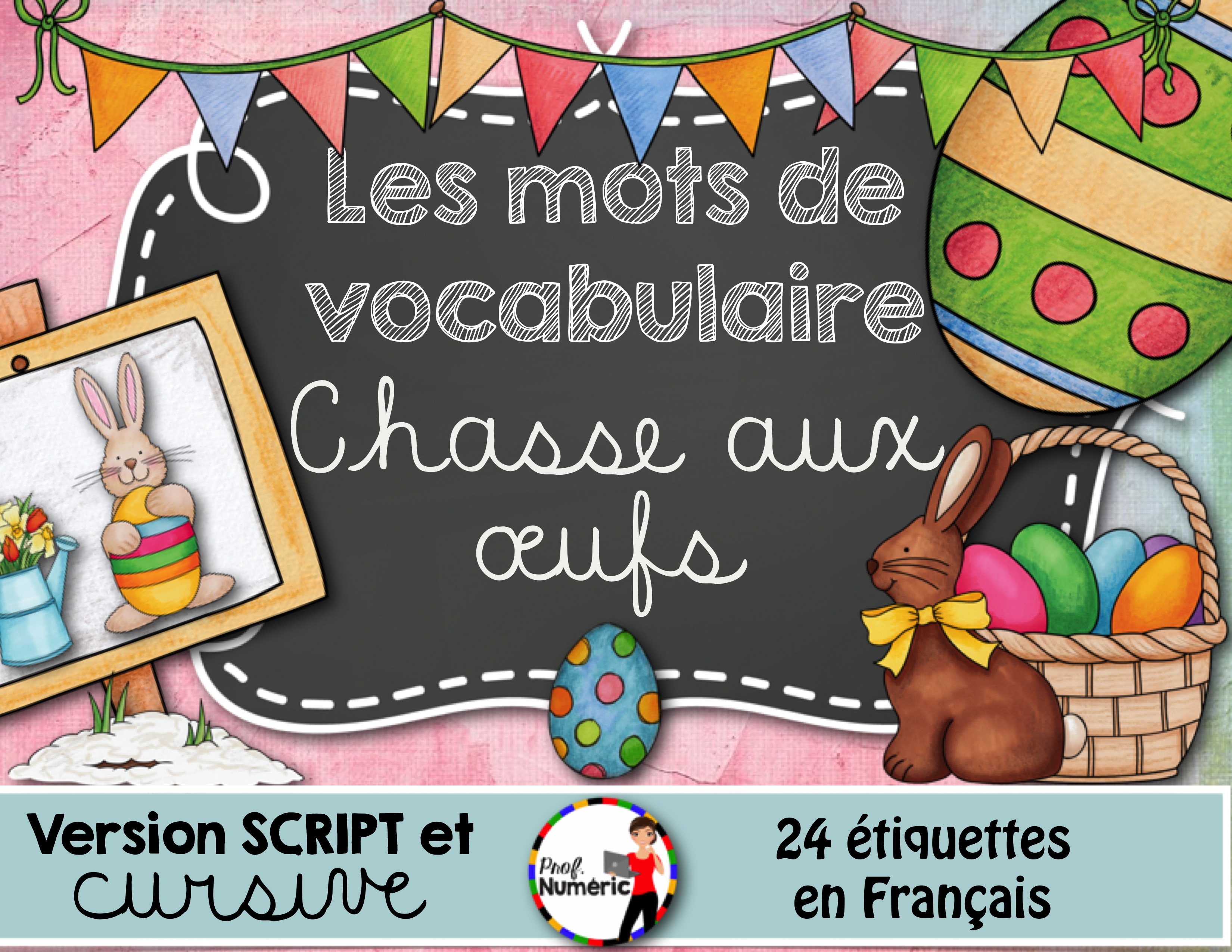 CHASSE AUX OEUFS Motsétiquettes (script et cursif) Prof Numéric
