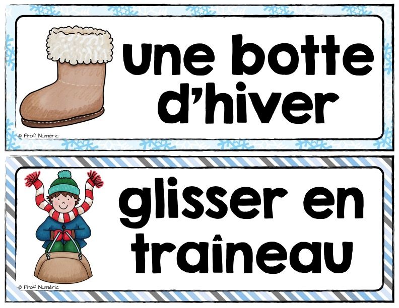 L'HIVER  Motsétiquettes (script et cursif)  Prof Numéric